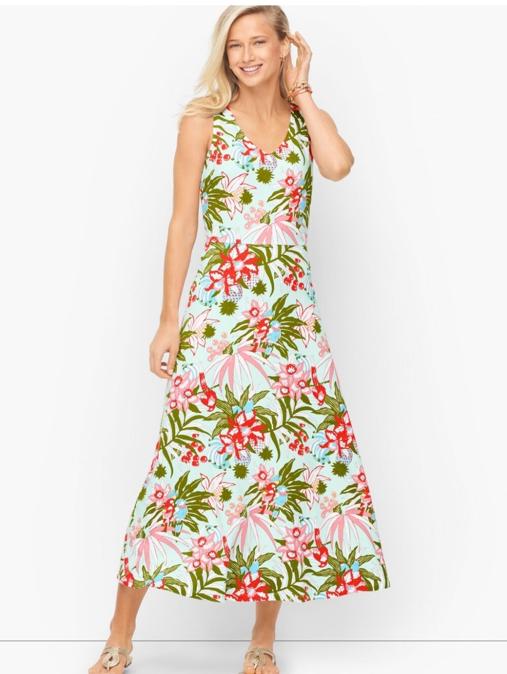 Talbots Plus Tropical Floral Jersey Sleeveless Resortwear Summer Maxi Dress, 2X